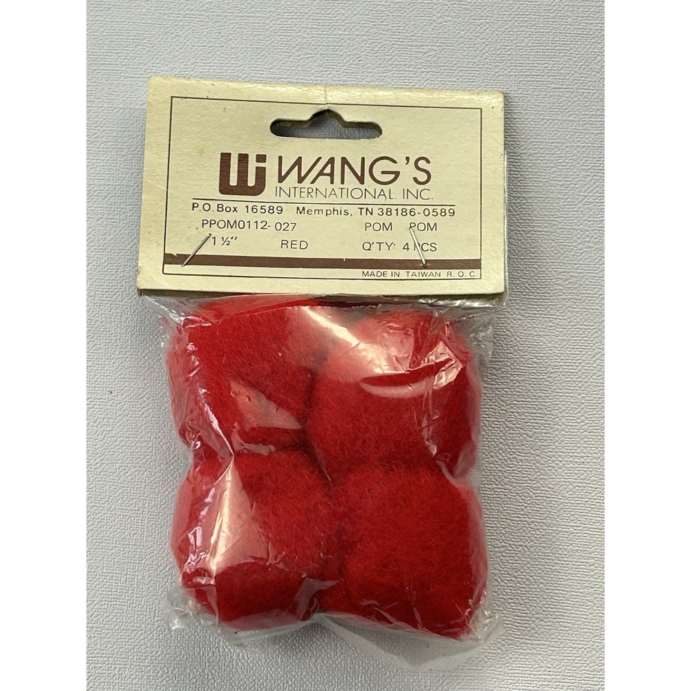 Vintage NOS Red Pom Poms 1.5" Craft Supplies TG&Y 4pc Taiwan Retro